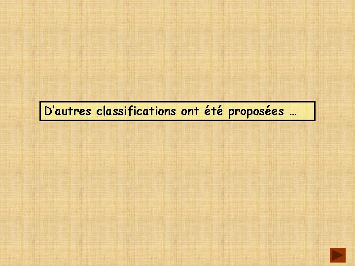 D’autres classifications ont été proposées … 