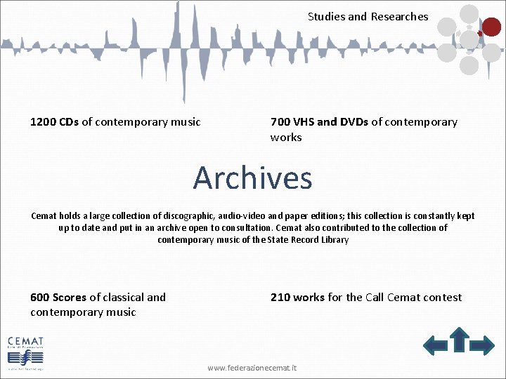 Studies and Researches 1200 CDs of contemporary music 700 VHS and DVDs of contemporary