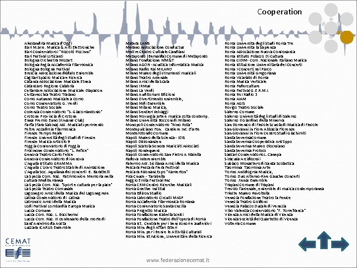 Cooperation Alessandria Musica d'Oggi Bari M. ar. e. Musica & Arti Elettroniche Bari Conservatoroi