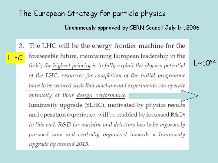 The European Strategy for particle physics Unanimously approved by CERN Council July 14, 2006