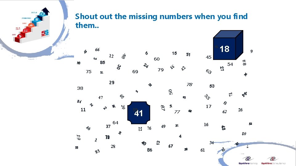 Shout the missing numbers when you find them. . 14 80 13 40 86