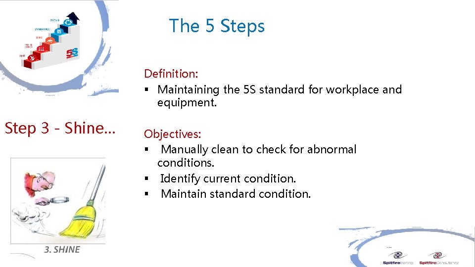 The 5 Steps Definition: § Maintaining the 5 S standard for workplace and equipment.