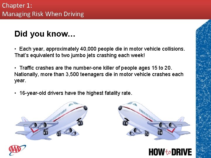 Chapter 1: Managing Risk When Driving Did you know… • Each year, approximately 40,