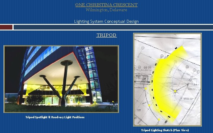 ONE CHRISTINA CRESCENT Wilmington, Delaware Lighting System Conceptual Design TRIPOD Tripod Spotlight & Roadway