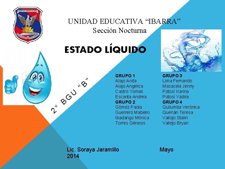 UNIDAD EDUCATIVA “IBARRA” Sección Nocturna ESTADO LÍQUIDO 2° B G U “B ” GRUPO