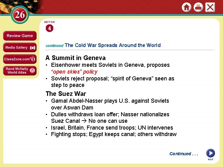 SECTION 4 continued The Cold War Spreads Around the World A Summit in Geneva
