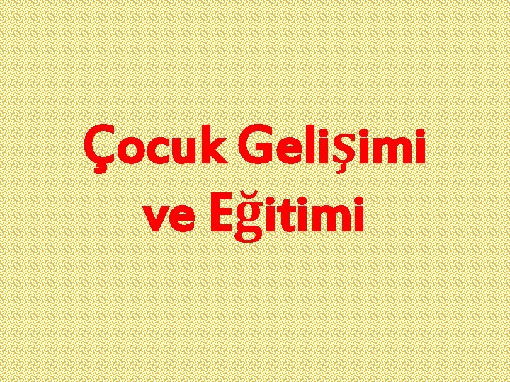 Çocuk Gelişimi ve Eğitimi 