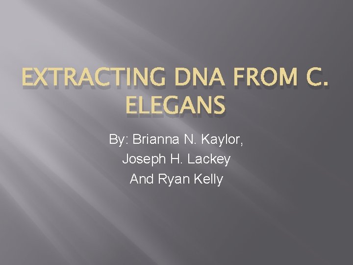 EXTRACTING DNA FROM C. ELEGANS By: Brianna N. Kaylor, Joseph H. Lackey And Ryan