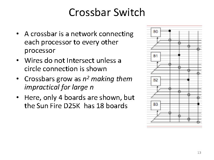 Crossbar Switch • A crossbar is a network connecting each processor to every other