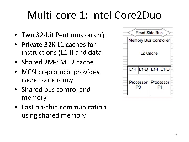 Multi-core 1: Intel Core 2 Duo • Two 32 -bit Pentiums on chip •