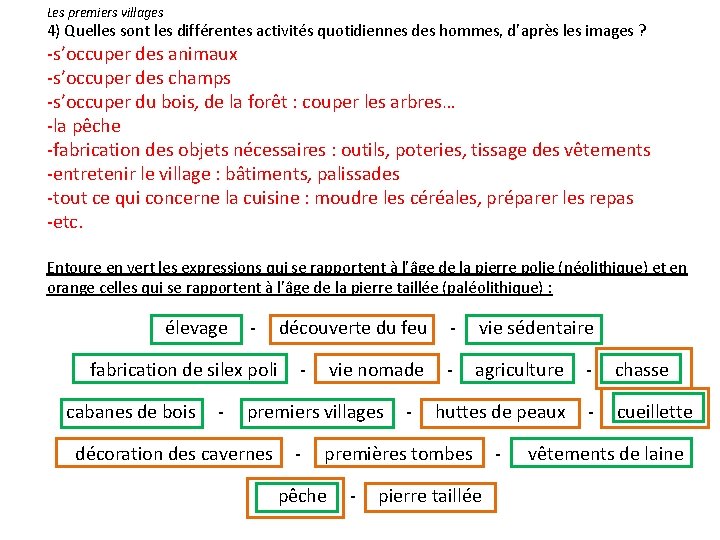 Les premiers villages 4) Quelles sont les différentes activités quotidiennes des hommes, d’après les