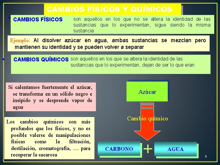 CAMBIOS FÍSICOS Y QUÍMICOS CAMBIOS FÍSICOS son aquellos en los que no se altera