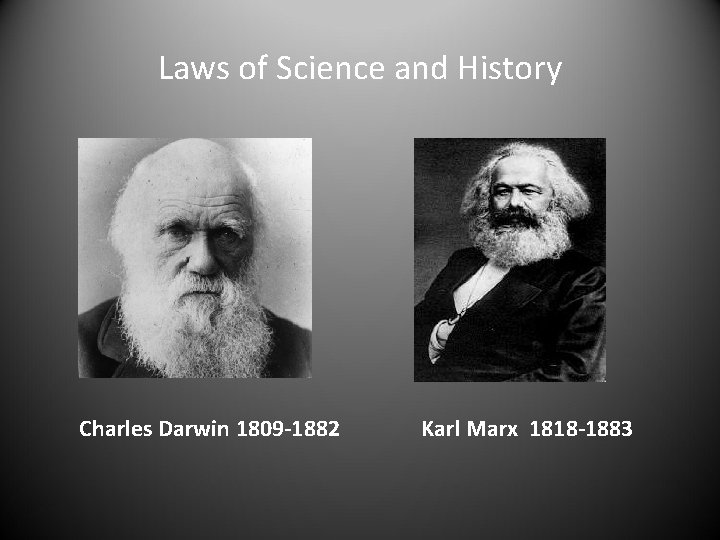 Laws of Science and History Charles Darwin 1809 -1882 Karl Marx 1818 -1883 