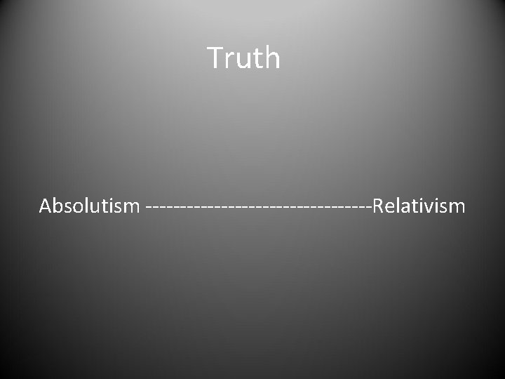 Truth Absolutism -----------------Relativism 