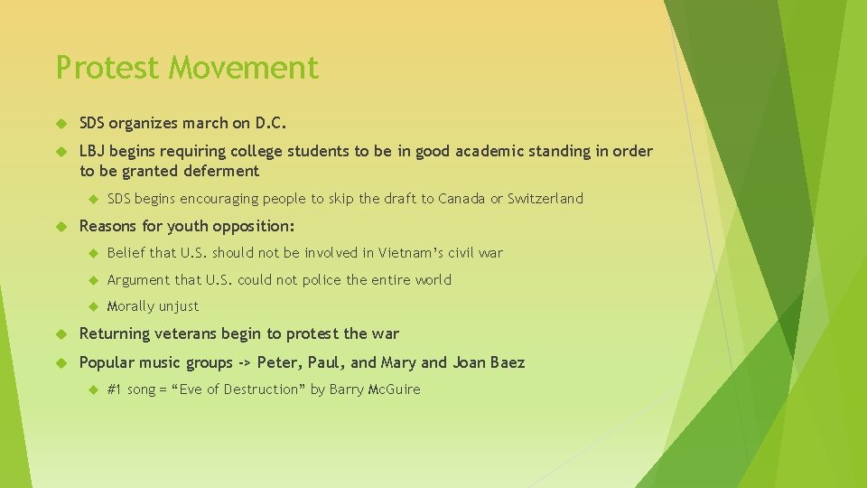 Protest Movement SDS organizes march on D. C. LBJ begins requiring college students to