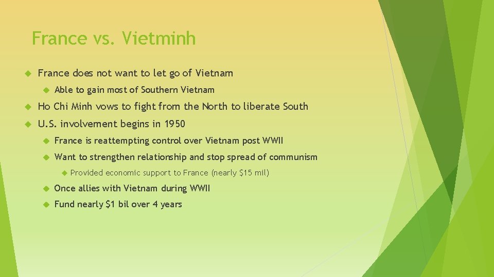 France vs. Vietminh France does not want to let go of Vietnam Able to