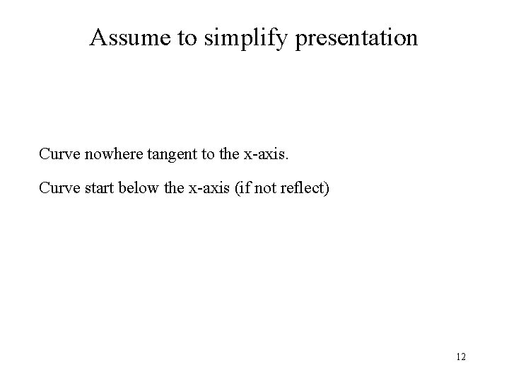 Assume to simplify presentation Curve nowhere tangent to the x-axis. Curve start below the