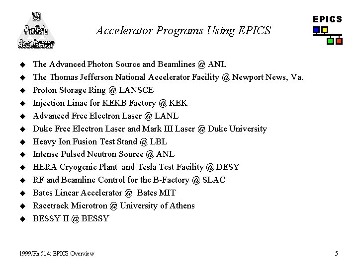 Accelerator Programs Using EPICS u u u u EPICS The Advanced Photon Source and