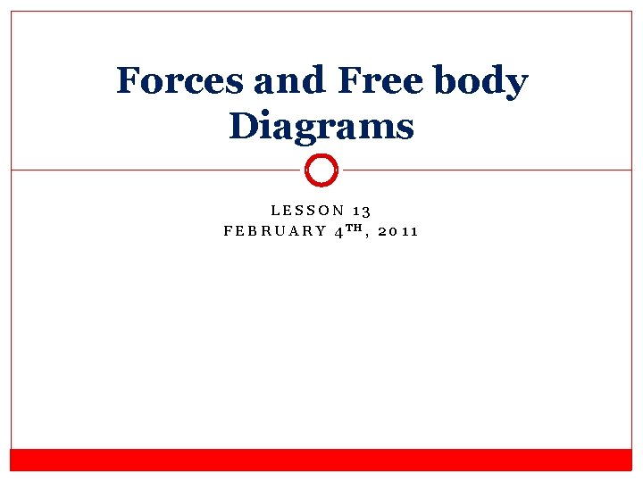 Forces and Free body Diagrams LESSON 13 FEBRUARY 4 TH, 2011 