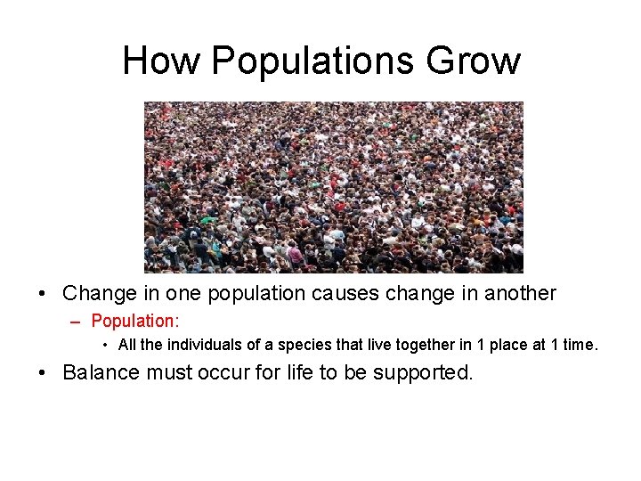 How Populations Grow • Change in one population causes change in another – Population: