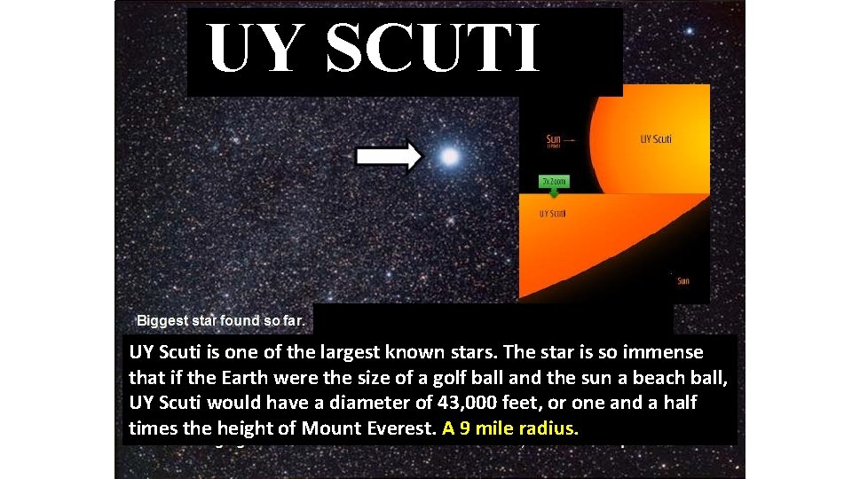 UY SCUTI UY Scuti is one of the largest known stars. The star is
