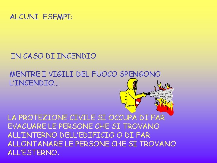 ALCUNI ESEMPI: IN CASO DI INCENDIO MENTRE I VIGILI DEL FUOCO SPENGONO L’INCENDIO… LA