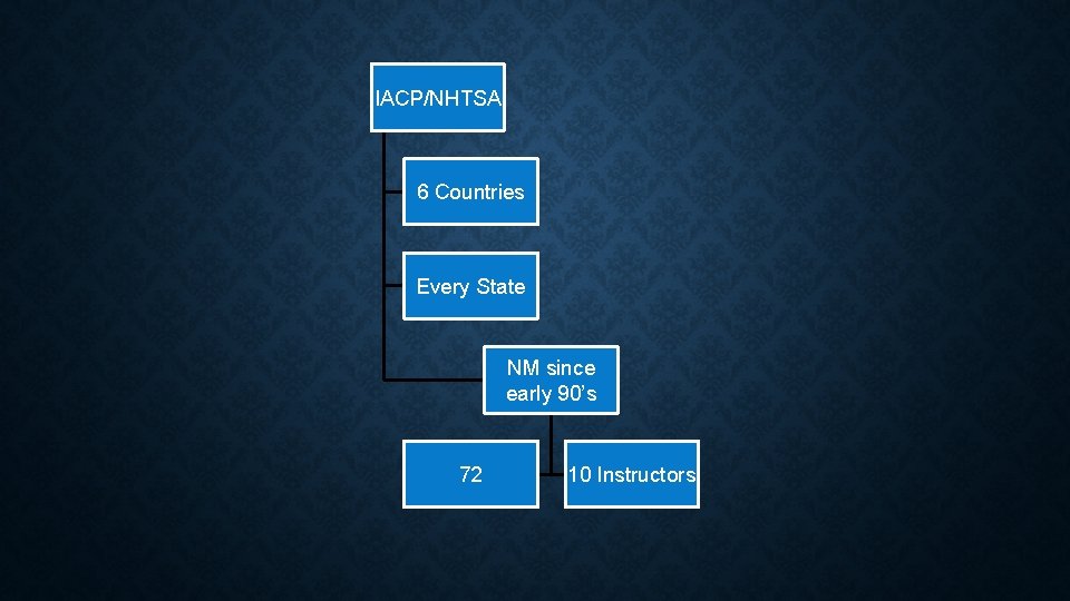IACP/NHTSA 6 Countries Every State NM since early 90’s 72 10 Instructors 
