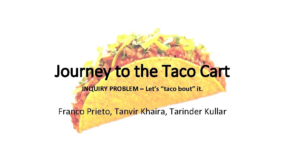 Journey to the Taco Cart INQUIRY PROBLEM – Let’s “taco bout” it. Franco Prieto,