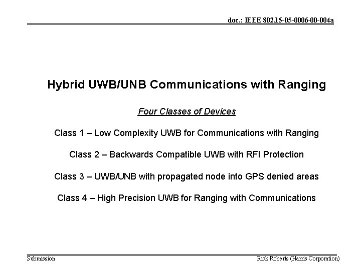 doc. : IEEE 802. 15 -05 -0006 -00 -004 a Hybrid UWB/UNB Communications with