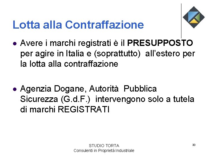 Lotta alla Contraffazione l Avere i marchi registrati è il PRESUPPOSTO per agire in