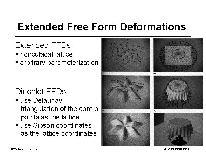 Extended Free Form Deformations Extended FFDs: § noncubical lattice § arbitrary parameterization Dirichlet FFDs: