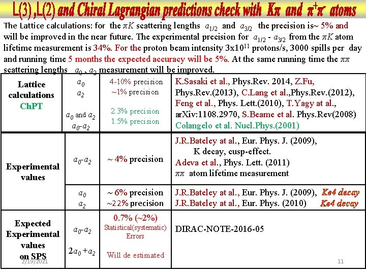 The Lattice calculations: for the πK scattering lengths a 1/2 and a 3/2 the