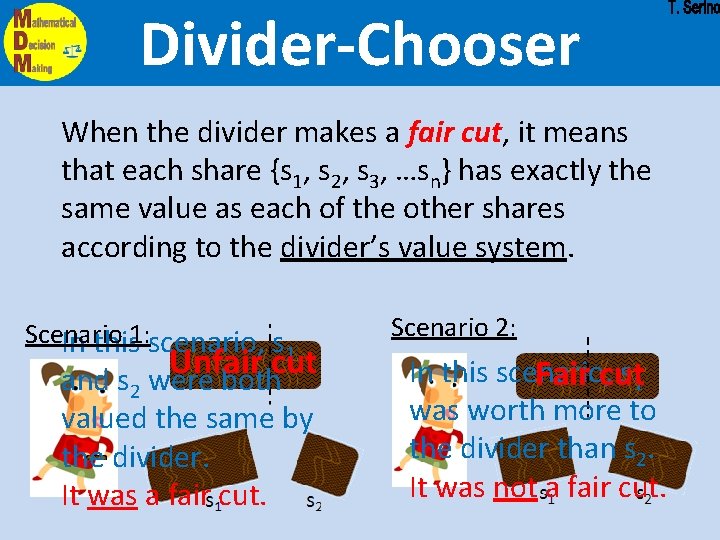 Divider-Chooser When the divider makes a fair cut, it means that each share {s