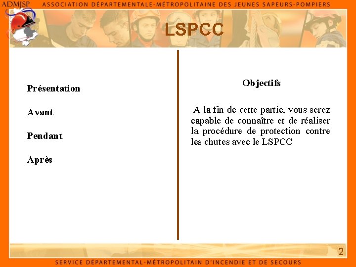 LSPCC Présentation Avant Pendant Objectifs A la fin de cette partie, vous serez capable