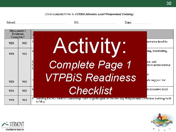 30 Activity: Complete Page 1 VTPBi. S Readiness Checklist 