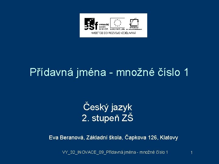 Přídavná jména - množné číslo 1 Český jazyk 2. stupeň ZŠ Eva Beranová, Základní