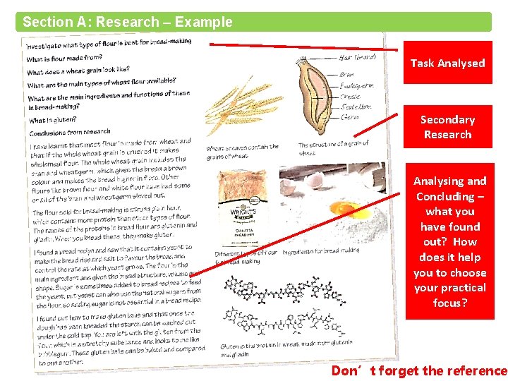 Section A: Research – Example Task Analysed Secondary Research Analysing and Concluding – what