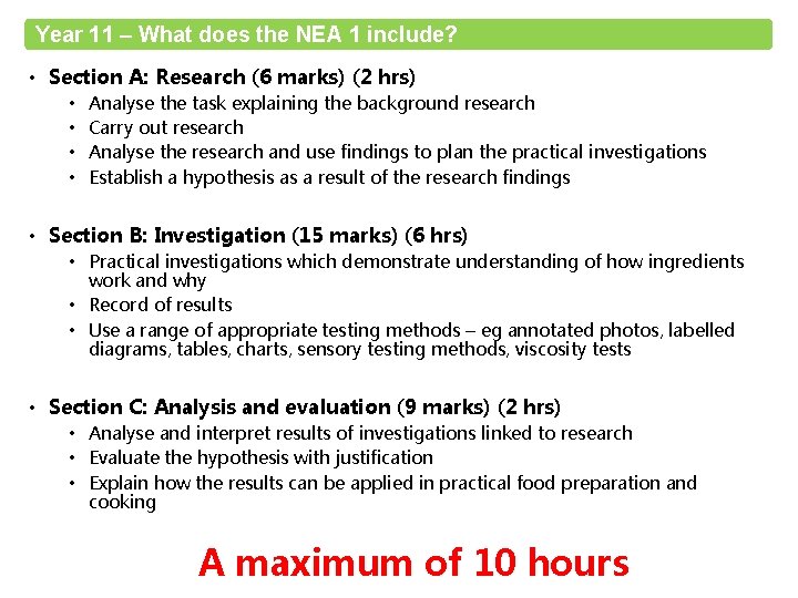 Year 11 – What does the NEA 1 include? • Section A: Research (6