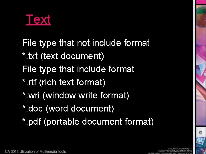 Text File type that not include format *. txt (text document) File type that