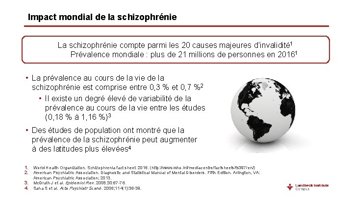 Impact mondial de la schizophrénie La schizophrénie compte parmi les 20 causes majeures d’invalidité