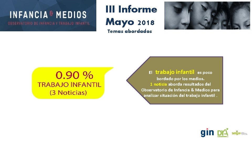 III Informe Mayo 2018 Temas abordados El trabajo infantil es poco bordado por los