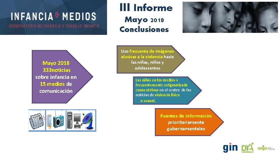 III Informe Mayo 2018 Conclusiones Mayo 2018 333 noticias sobre infancia en 15 medios