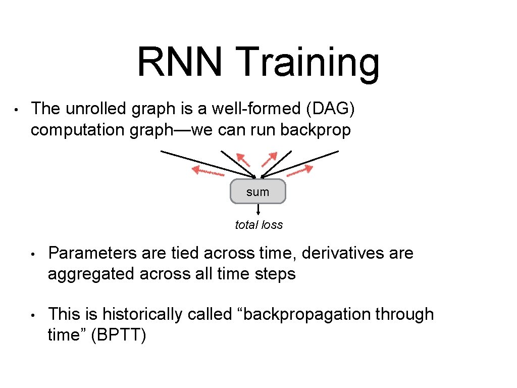 RNN Training • The unrolled graph is a well-formed (DAG) computation graph—we can run