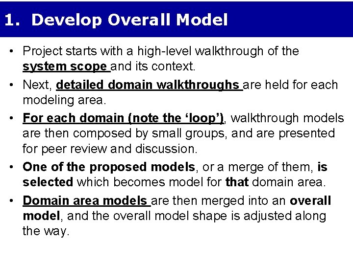1. Develop Overall Model • Project starts with a high-level walkthrough of the system