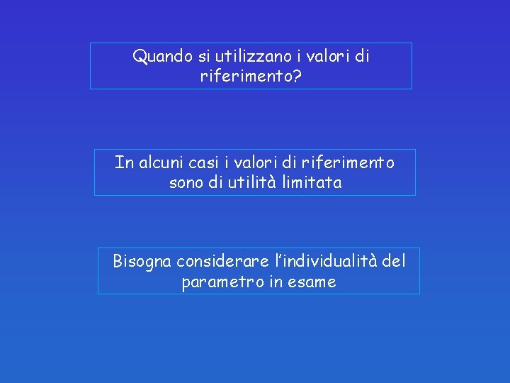 Quando si utilizzano i valori di riferimento? In alcuni casi i valori di riferimento