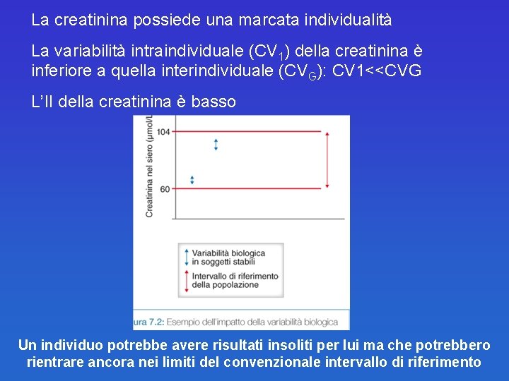 La creatinina possiede una marcata individualità La variabilità intraindividuale (CV 1) della creatinina è