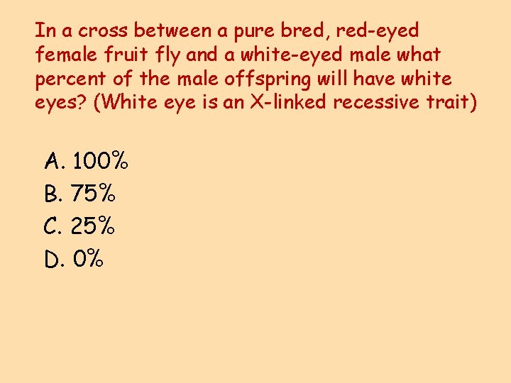 In a cross between a pure bred, red-eyed female fruit fly and a white-eyed