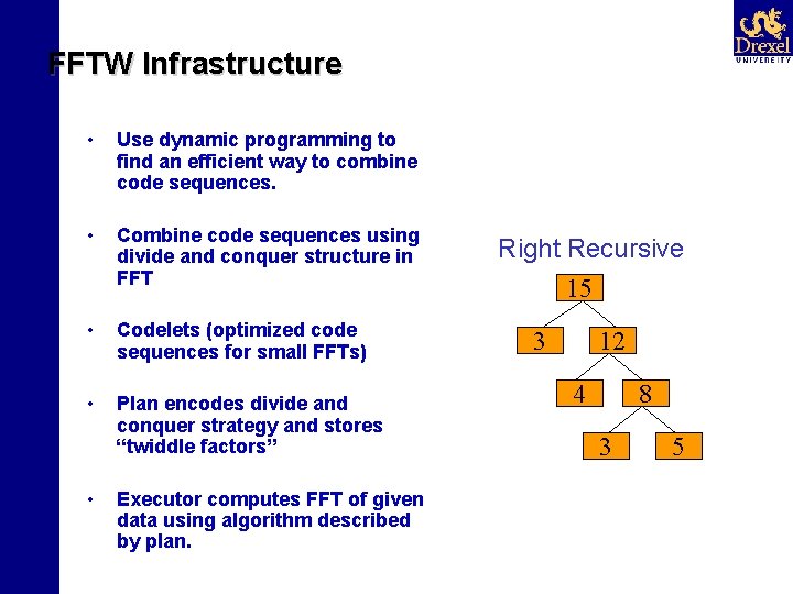 FFTW Infrastructure • Use dynamic programming to find an efficient way to combine code