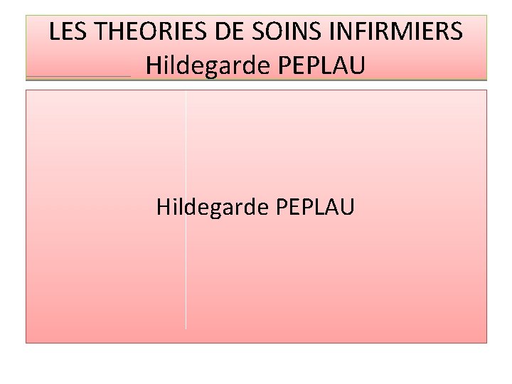 LES THEORIES DE SOINS INFIRMIERS Hildegarde PEPLAU 