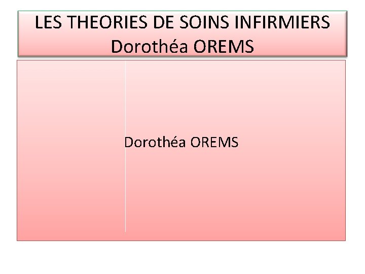 LES THEORIES DE SOINS INFIRMIERS Dorothéa OREMS 